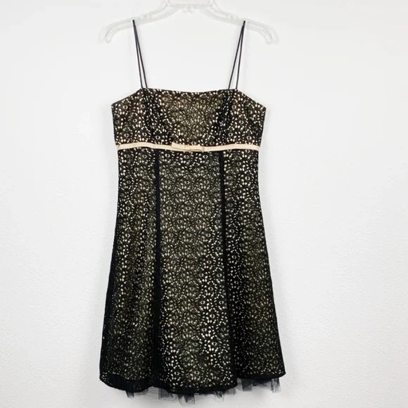 betsy and adam black lace dress Betsy & Adam Elegant Black Lace Layered Ribbon Waist Dress Size 4 Made in USA